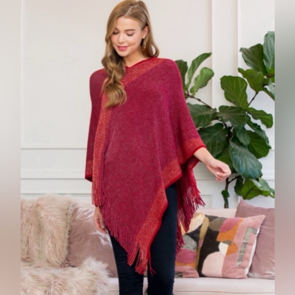WOMENS ULTRA SOFT TWO TONE FRINGE PONCHO-RIAH FASHION ONE SIZE NEW